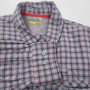 Cabela's Plaid Shirt Vented Back Long Sleeve Button Up mens size XL Gray Nylon